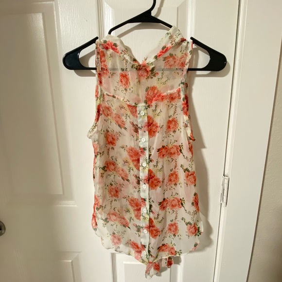 Floral Sleeveless Tie Bottom Button Up - Picture 2 of 3